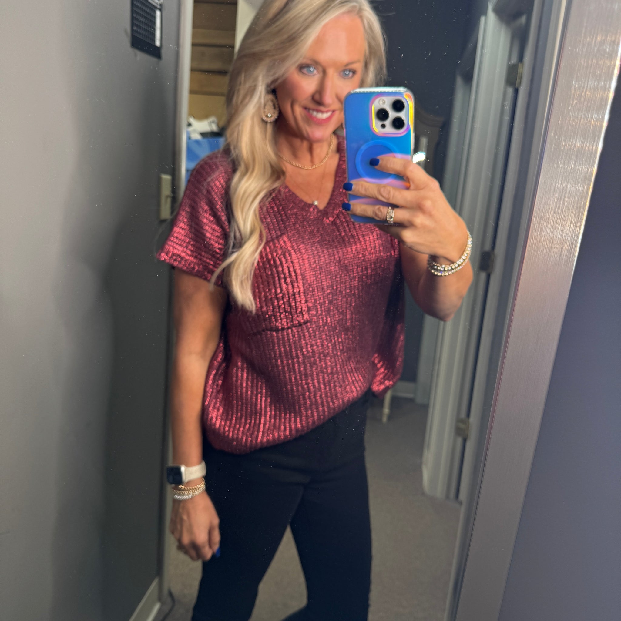 Metallic Coated Sweater Top