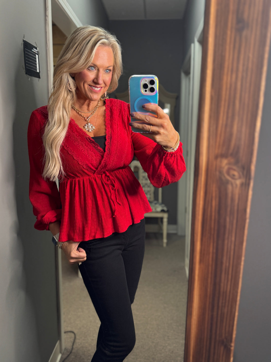 Stunning Red Lace Trimmed Top