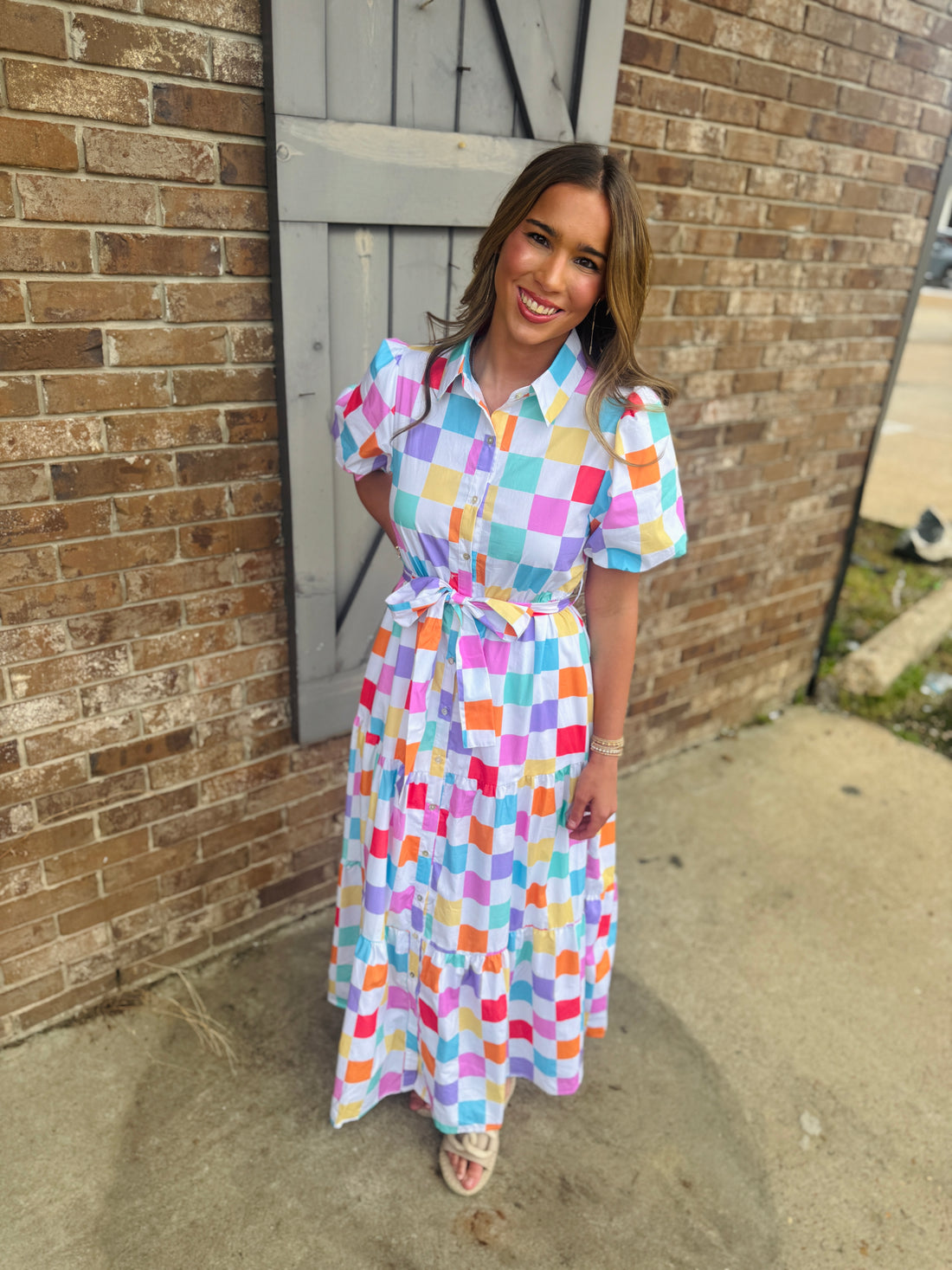Joyful Rainbow Checkered Maxi Dress