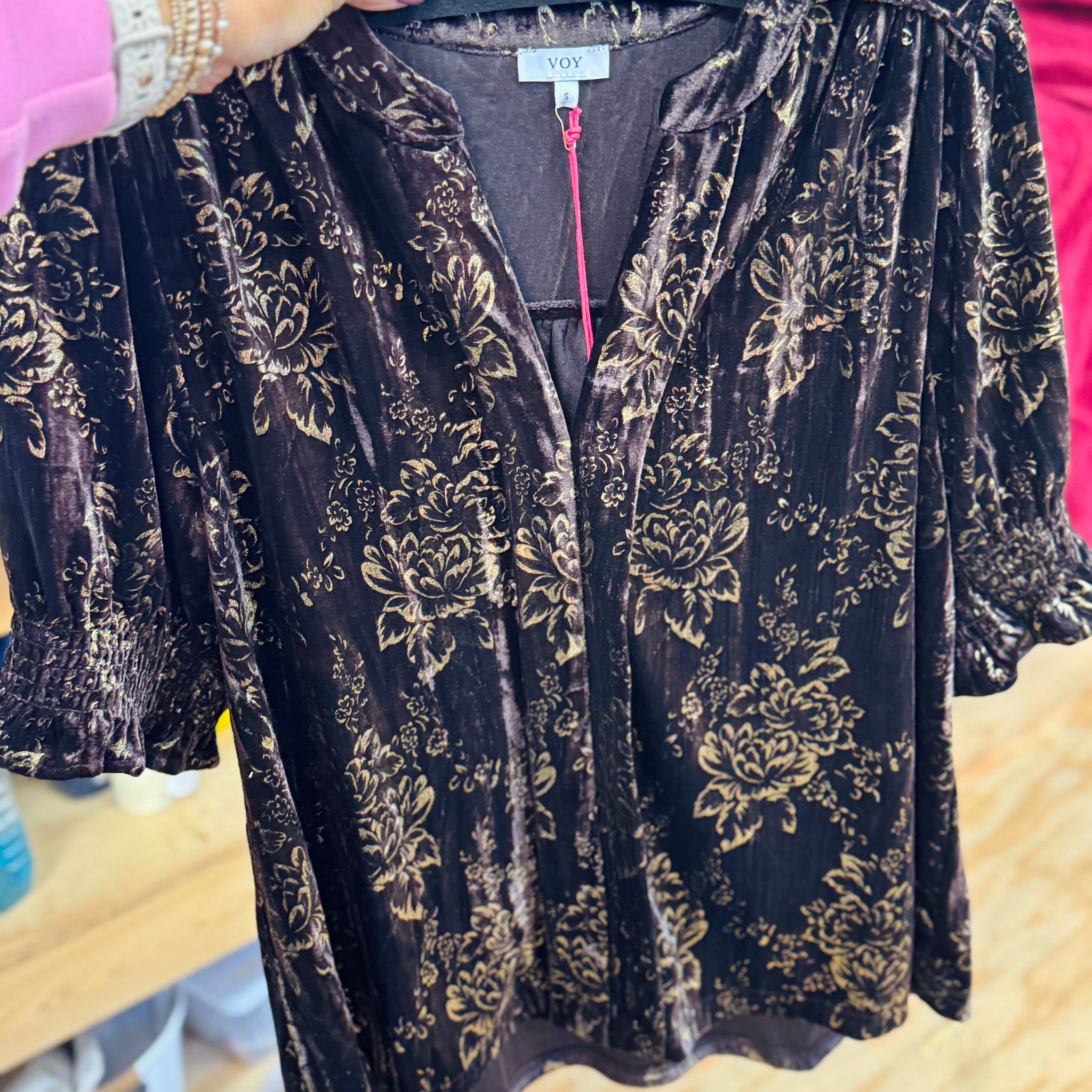 Metallic Floral Velveteen Top