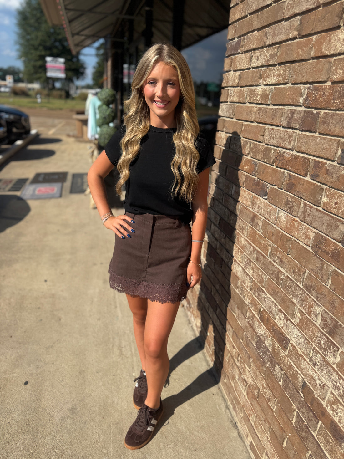 Brown Lace Denim Skort