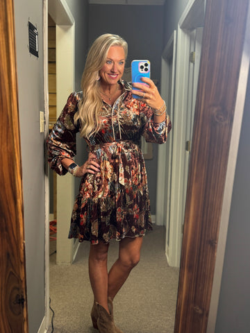 Paisley Floral Velvet Dress