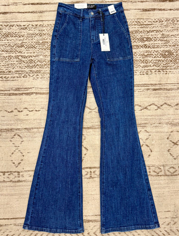 High Rise Flare With Patch Pockets
