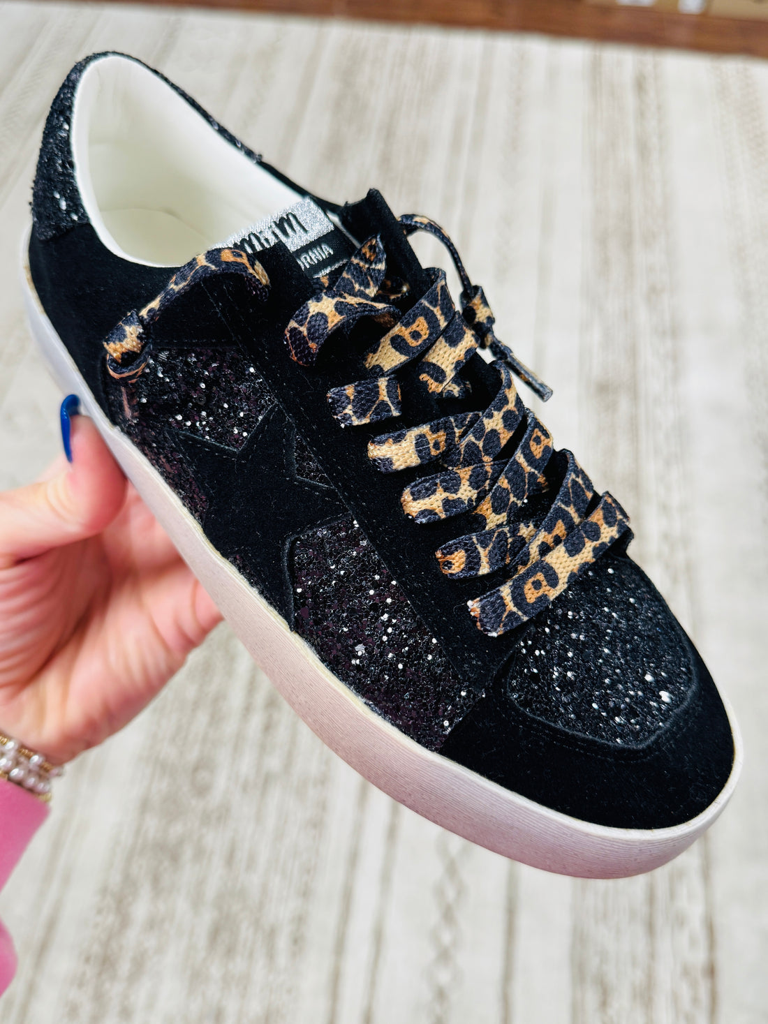 Candace - Black Glitter Crystal Star Sneakers