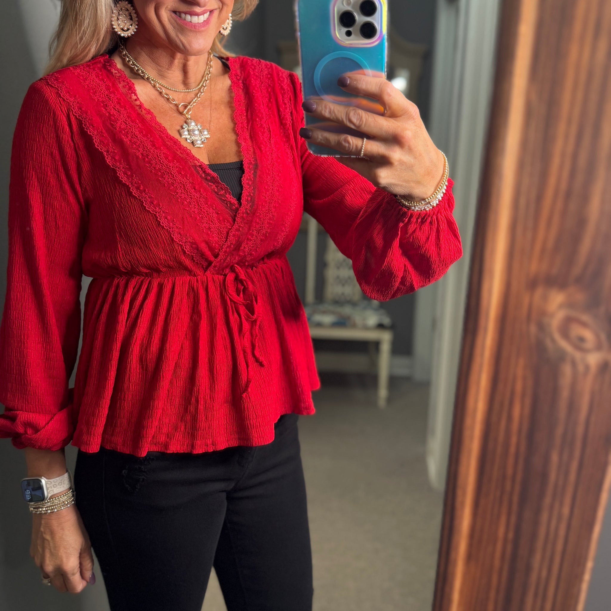 Stunning Red Lace Trimmed Top