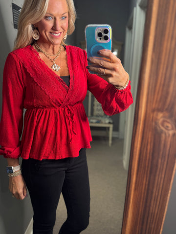 Stunning Red Lace Trimmed Top