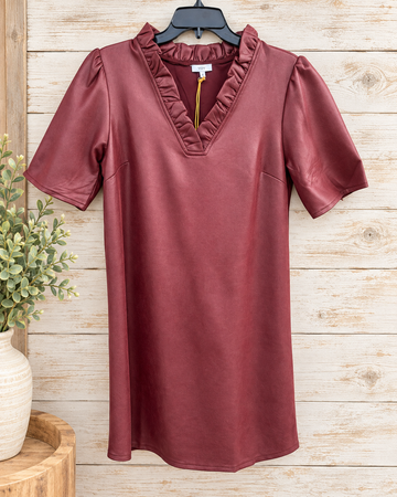 Solid Faux Leather Shift Dress