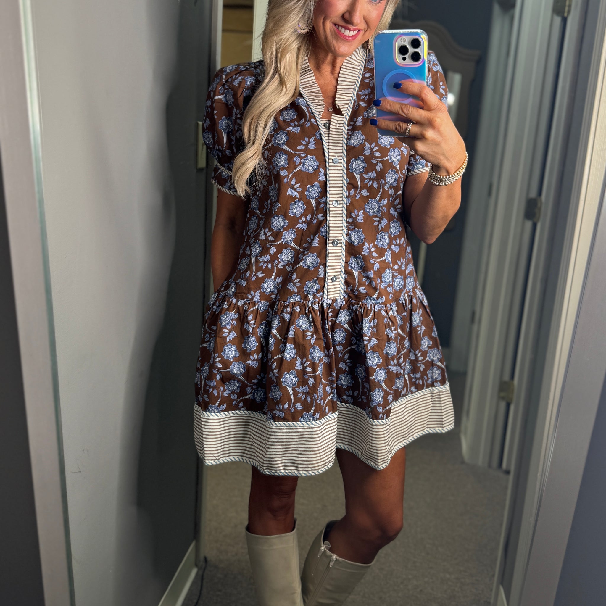Floral Contrast Trim Dress
