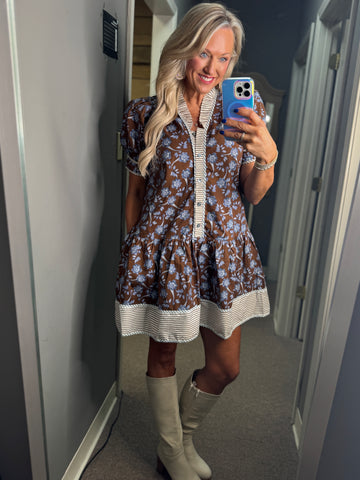 Floral Contrast Trim Dress