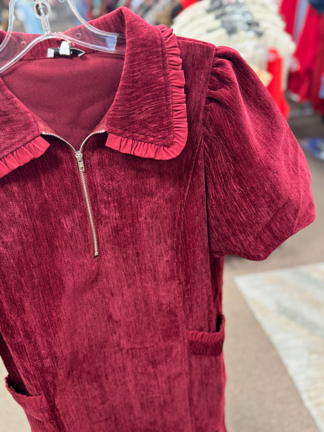 Charming Velvet Ruffle Accent Dress