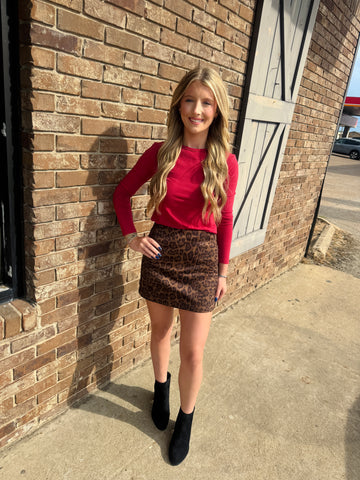 Sleek Leopard Print Suede Skirt