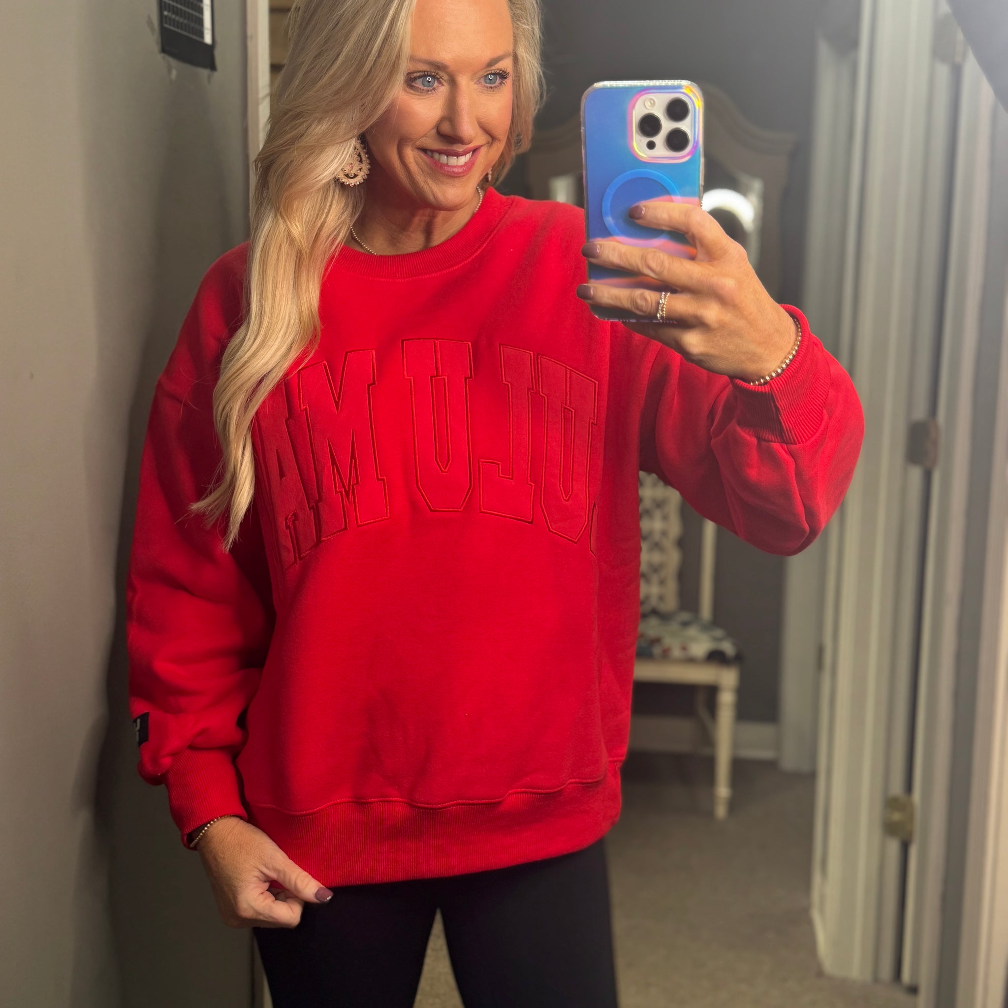 Lulu Mac Monochromatic Embroidered Sweatshirt | Red