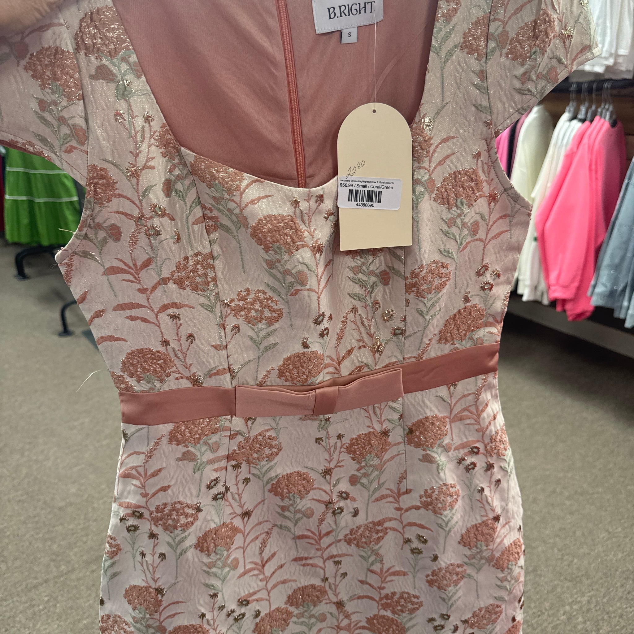 Jacquard Dress Highlighted Bow & Gold Accents