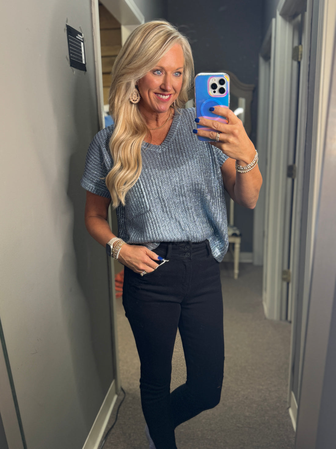 Metallic Coated Sweater Top