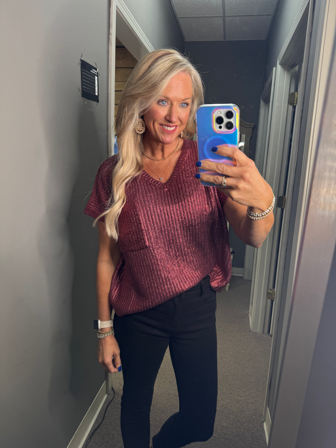 Metallic Coated Sweater Top