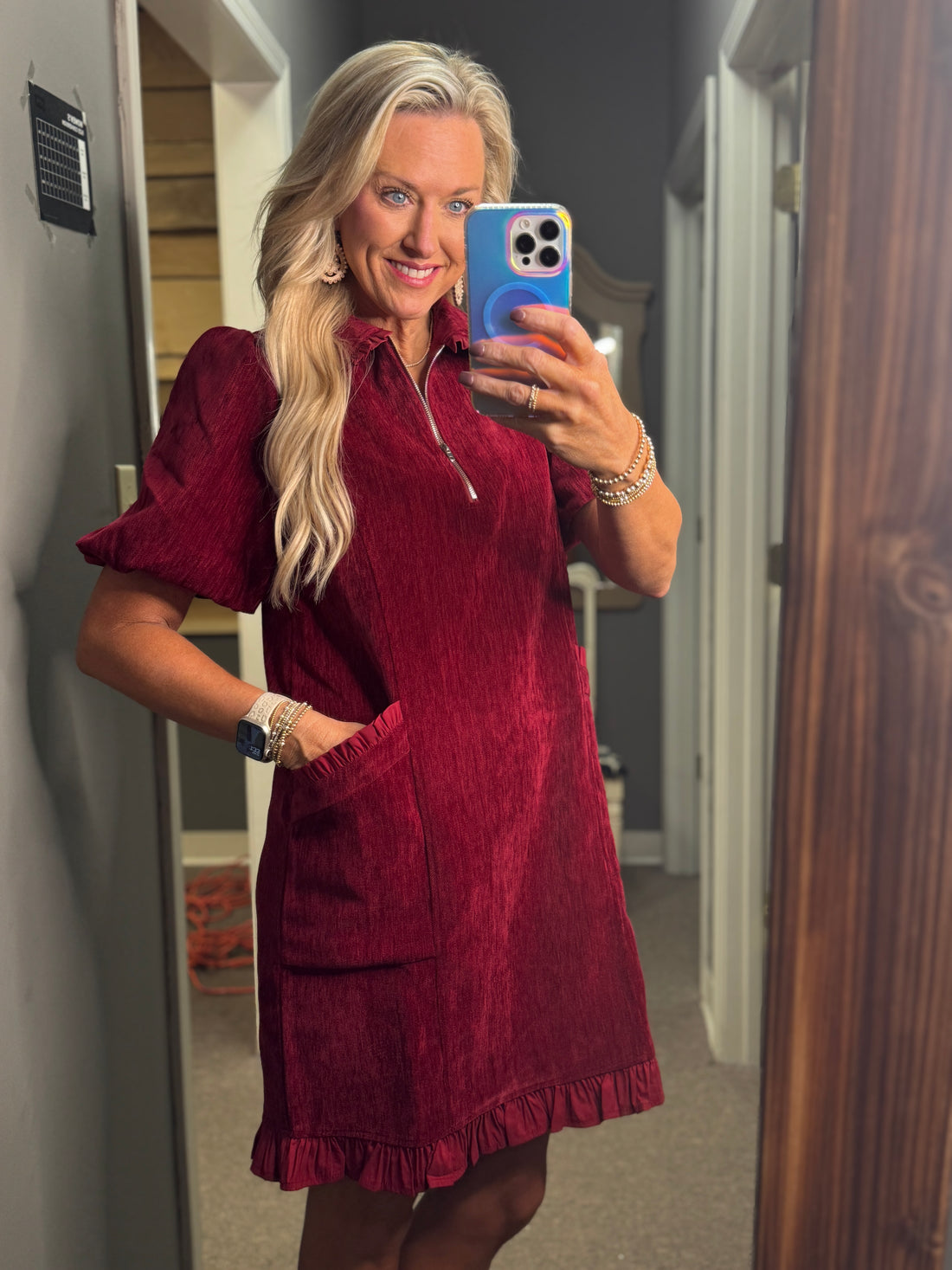 Charming Velvet Ruffle Accent Dress