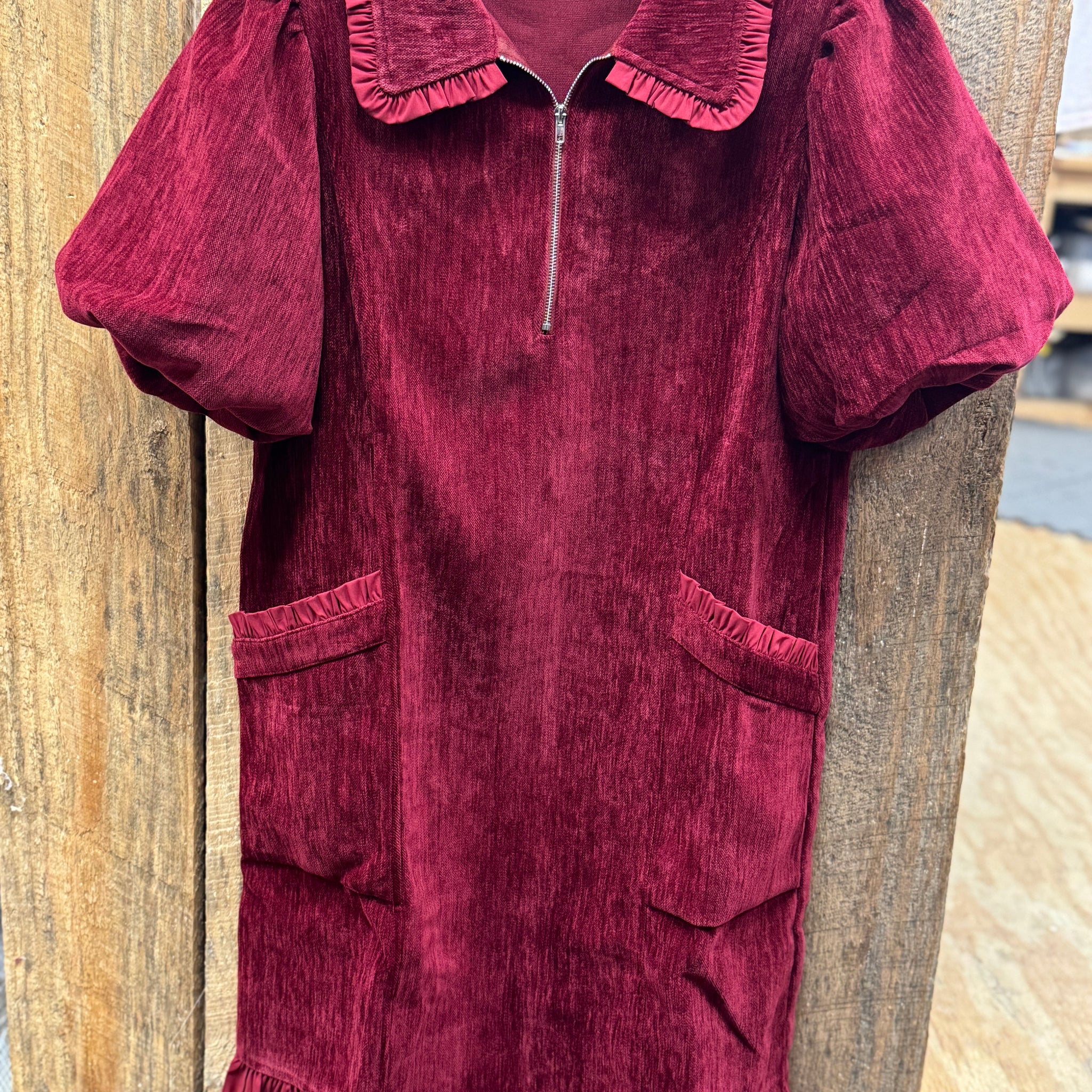 Charming Velvet Ruffle Accent Dress