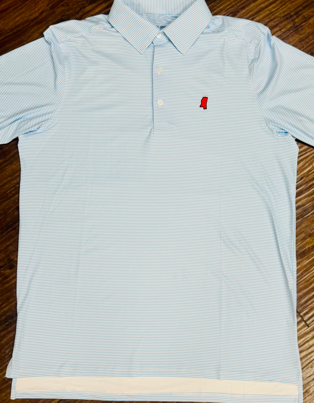 Game Day MS Micro Light Blue/White Red Embroidery Polo