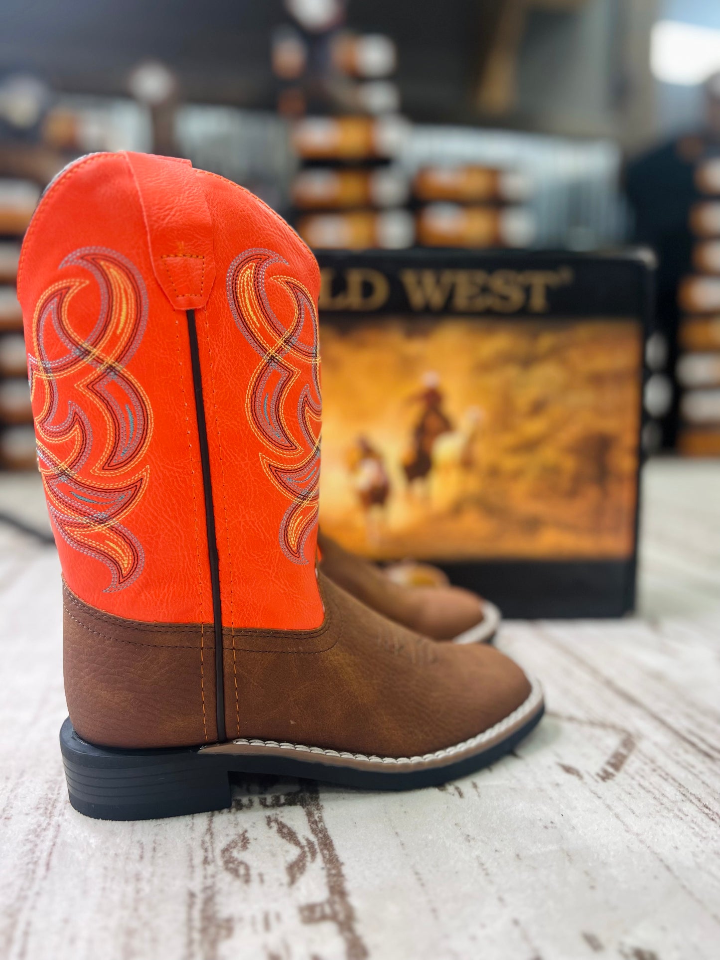 Old West Orange/Brown Children Boys Faux Leather Cowboy Boots