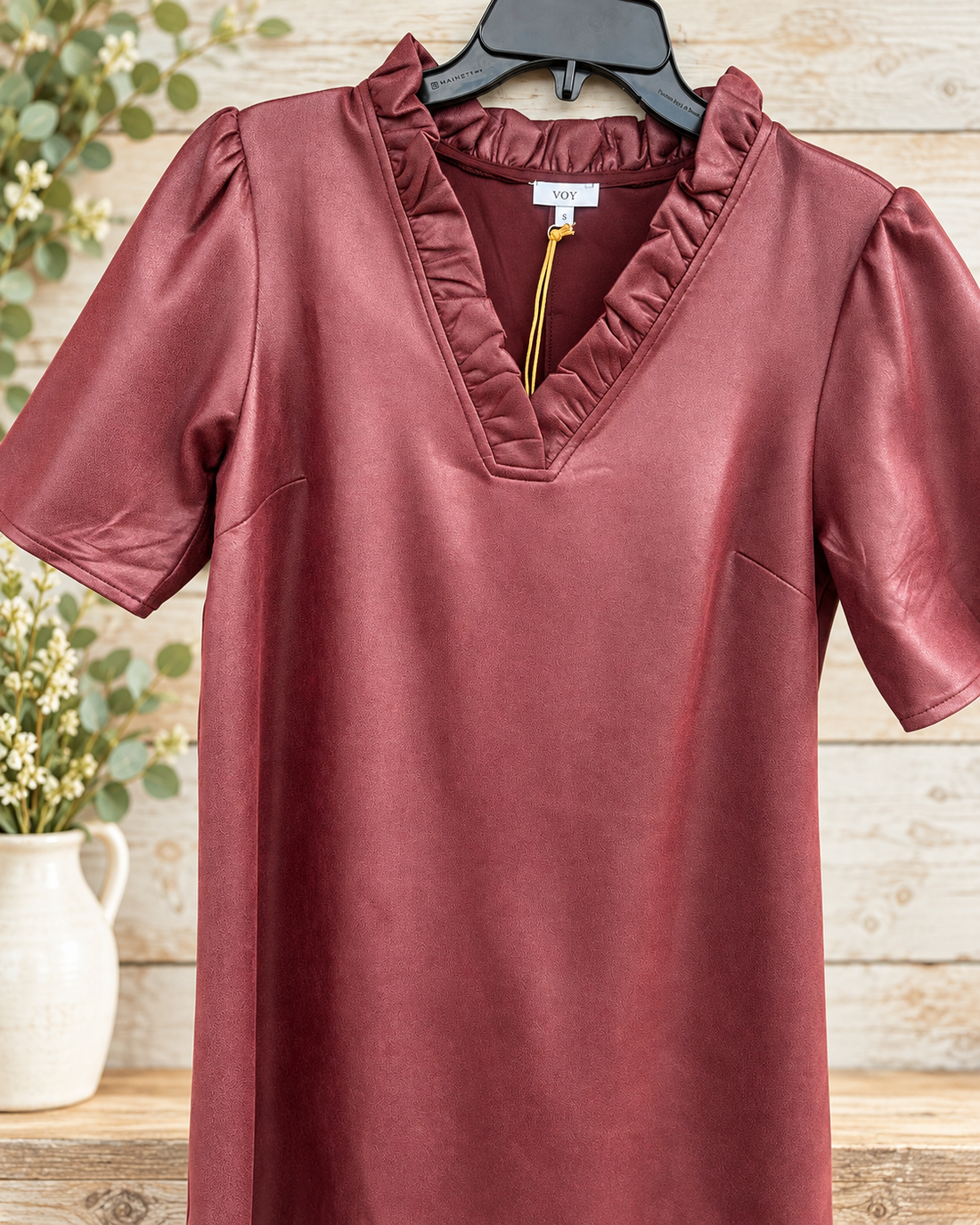 Solid Faux Leather Shift Dress