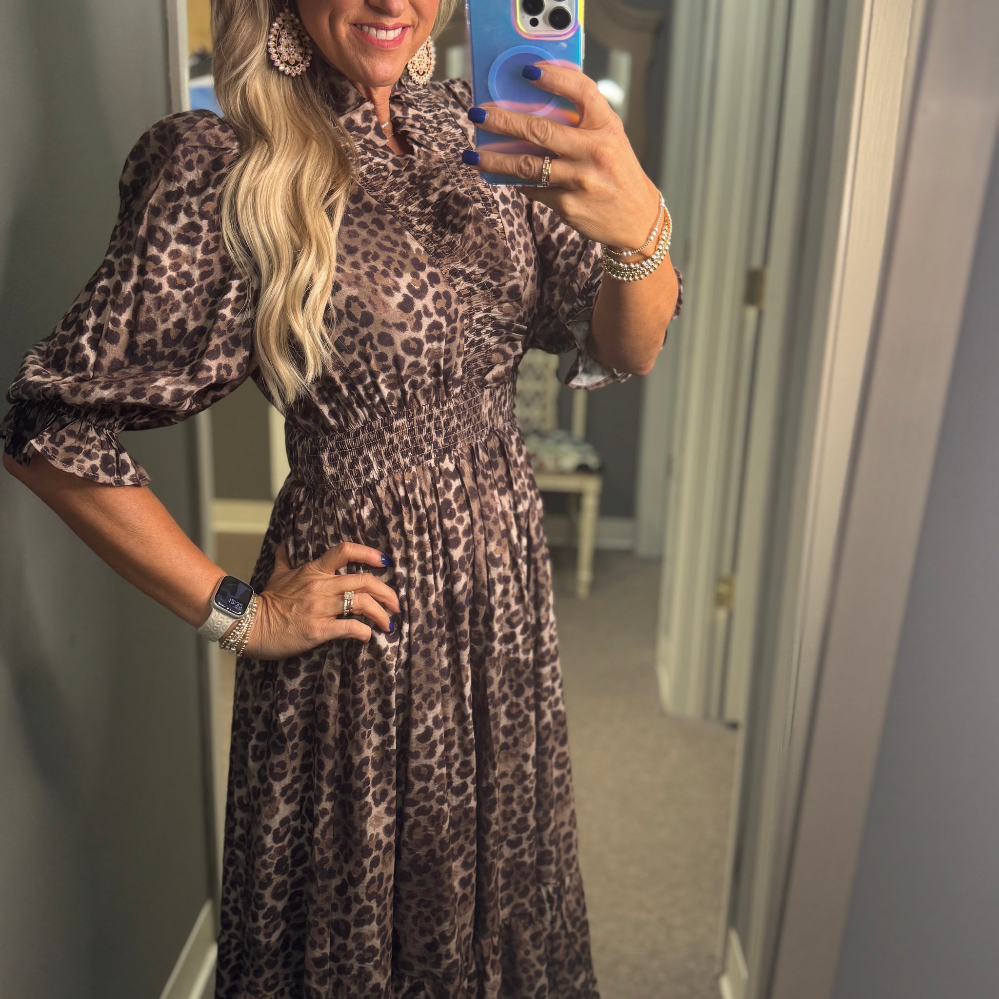 Wild Elegance Leopard Print Midi Dress