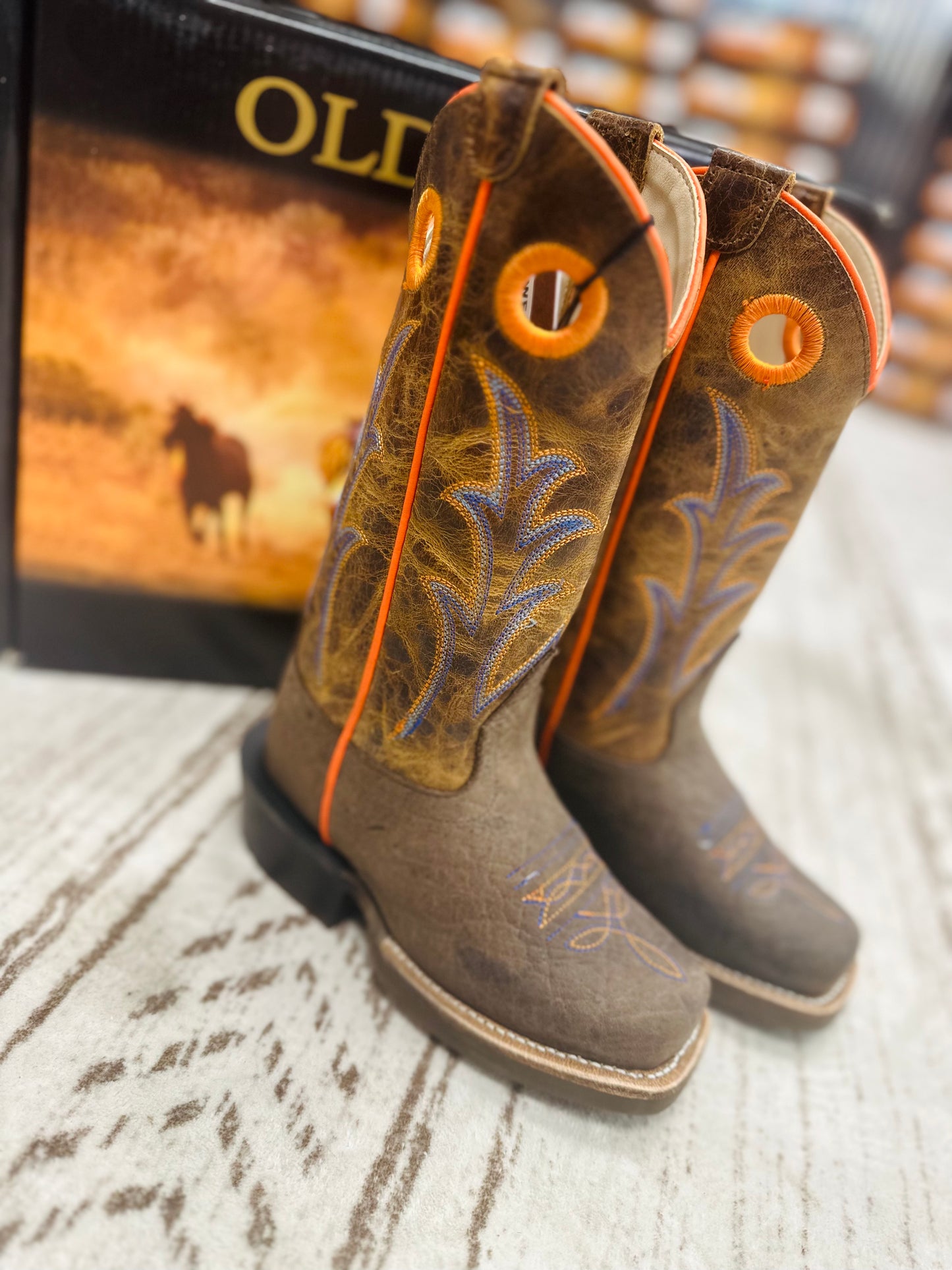 Old West Brown w/Orange Trim Boots