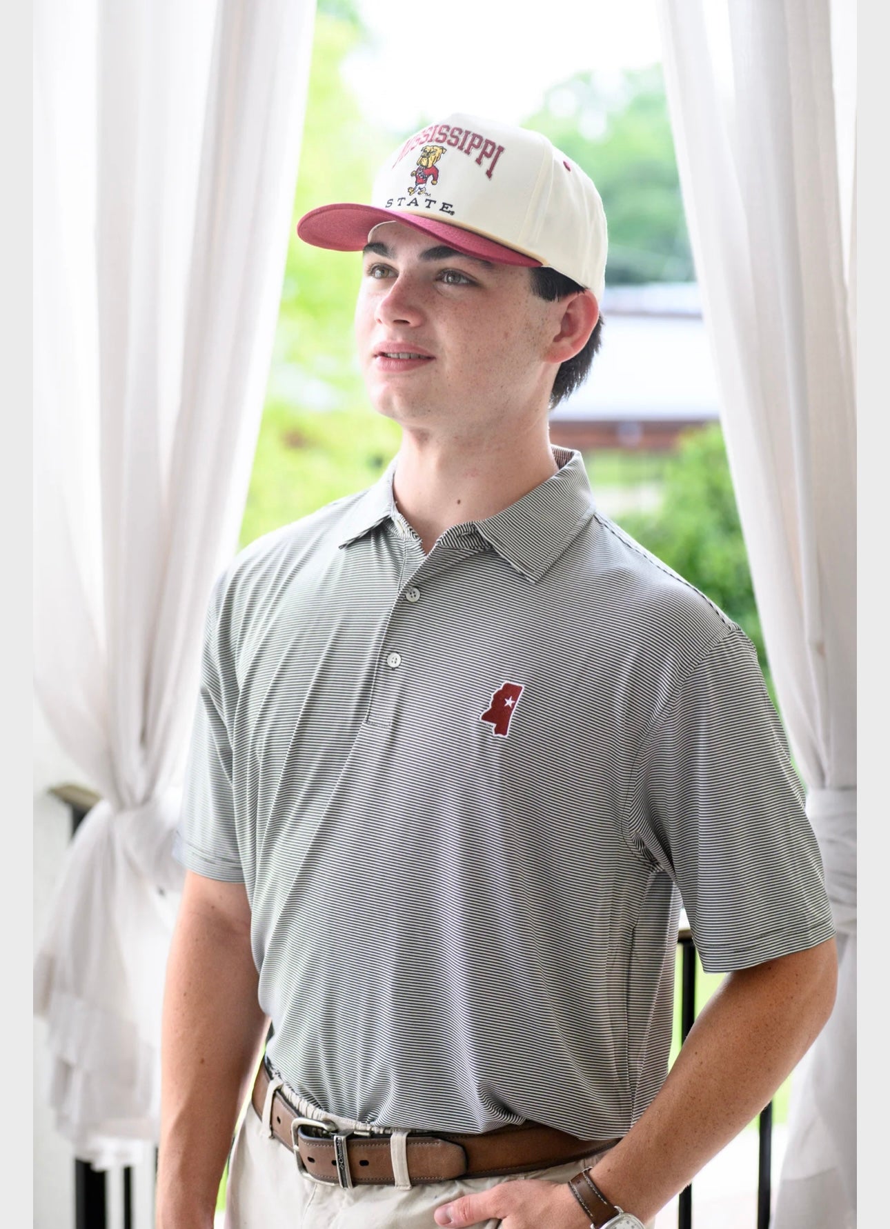 MS State Outline Stripe Polo