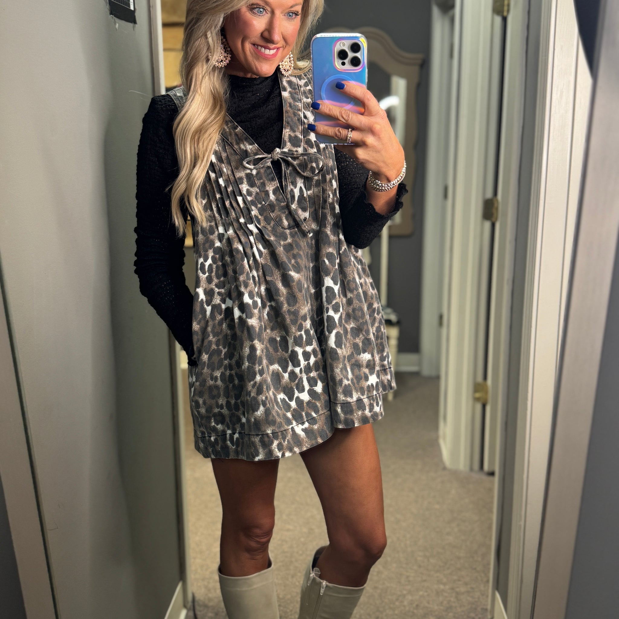 Pleated Leopard V-Neck Romper