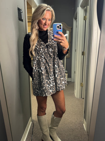 Pleated Leopard V-Neck Romper