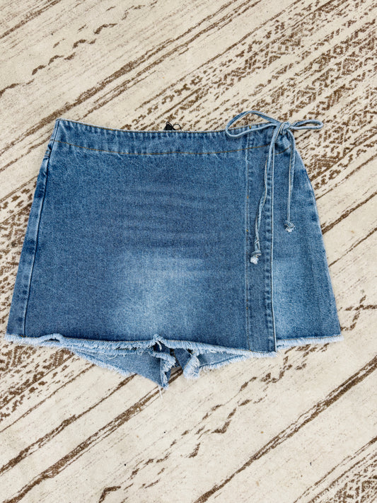 Brandy Side Tie Jean Skort