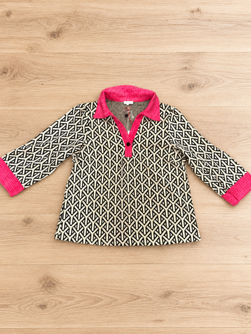 Striking Metallic Tweed Contrast Top