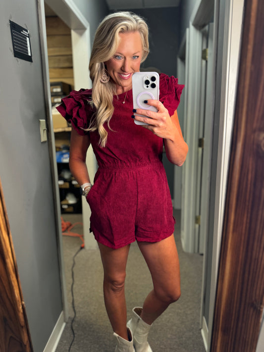 Game Day Ruffle Corduroy Romper