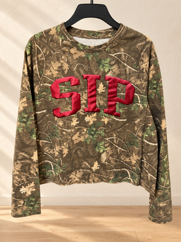 "SIP" Camo Cropped Sweatshirt