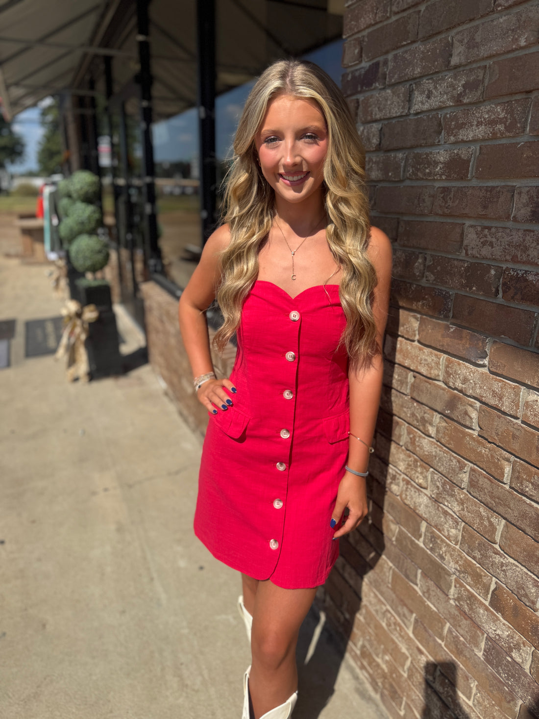 Game Day Strapless Button Down Dress