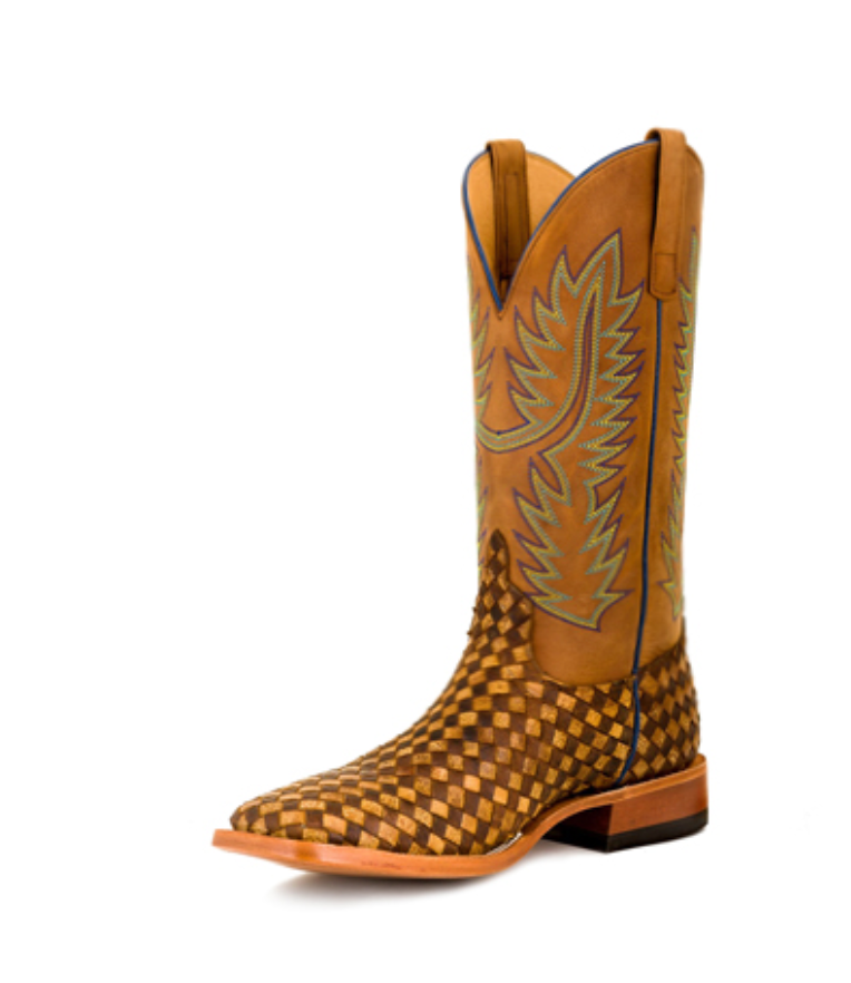 Horse Power by Anderson Bean Mens Tan Leather Punchy Stitch Cowboy Boots