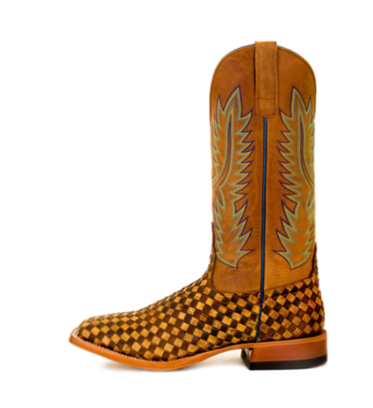 Horse Power by Anderson Bean Mens Tan Leather Punchy Stitch Cowboy Boots