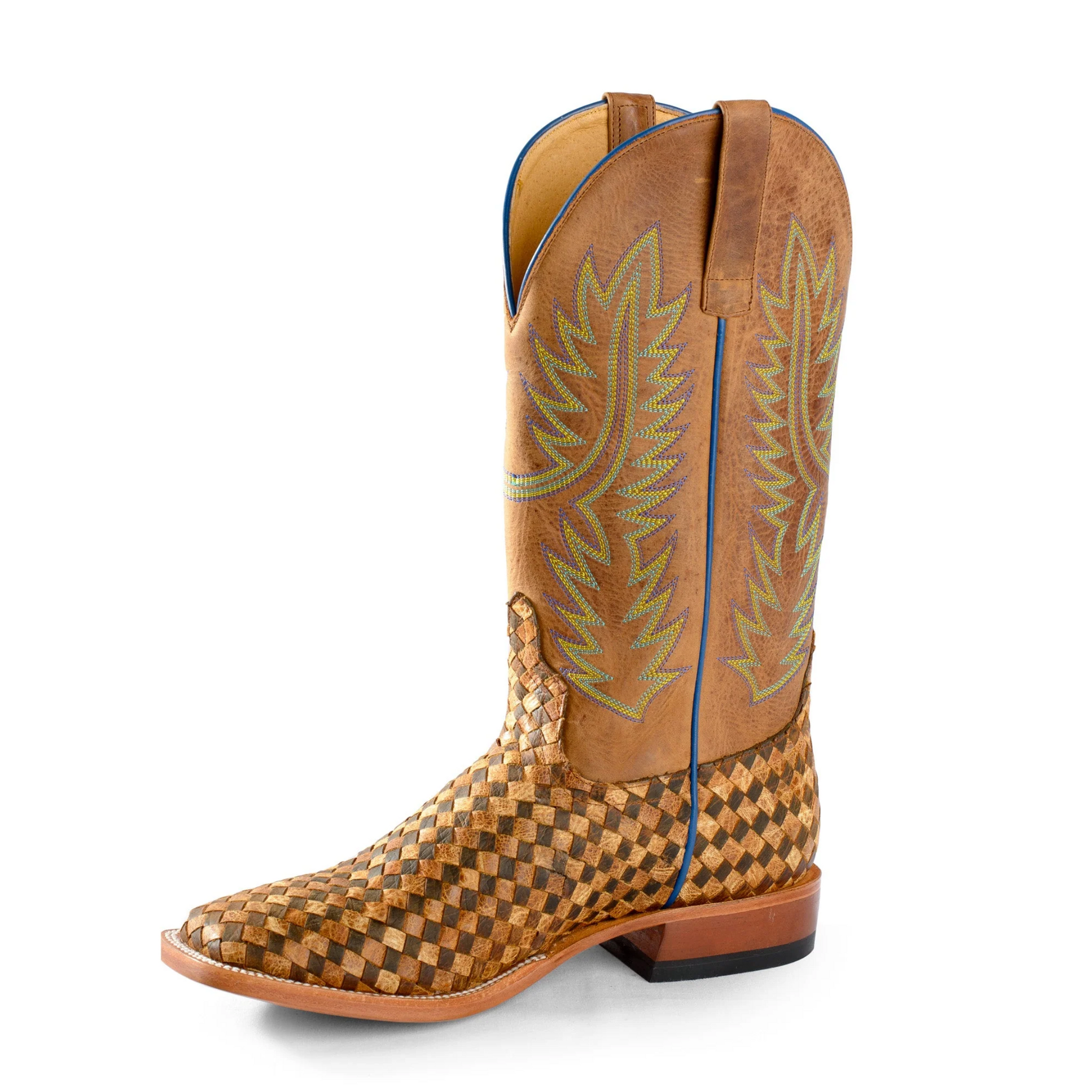 Horse Power by Anderson Bean Mens Tan Leather Punchy Stitch Cowboy Boots