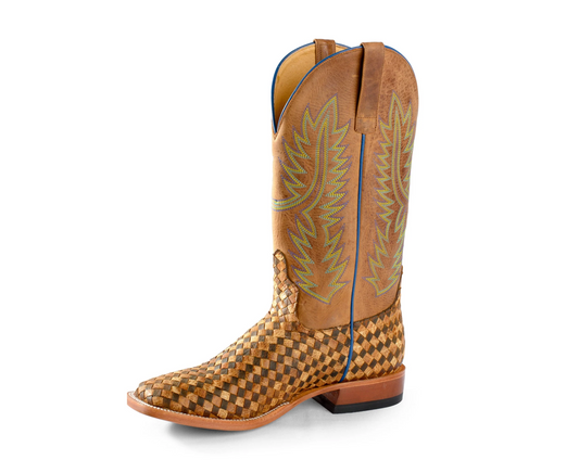 Horse Power by Anderson Bean Mens Tan Leather Punchy Stitch Cowboy Boots