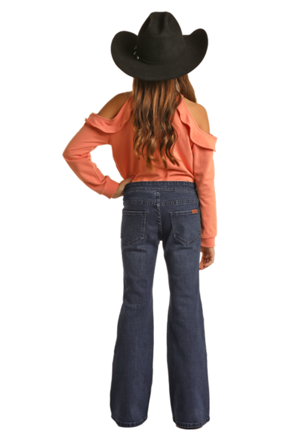 Girls Dark Wash Button Flare Jeans