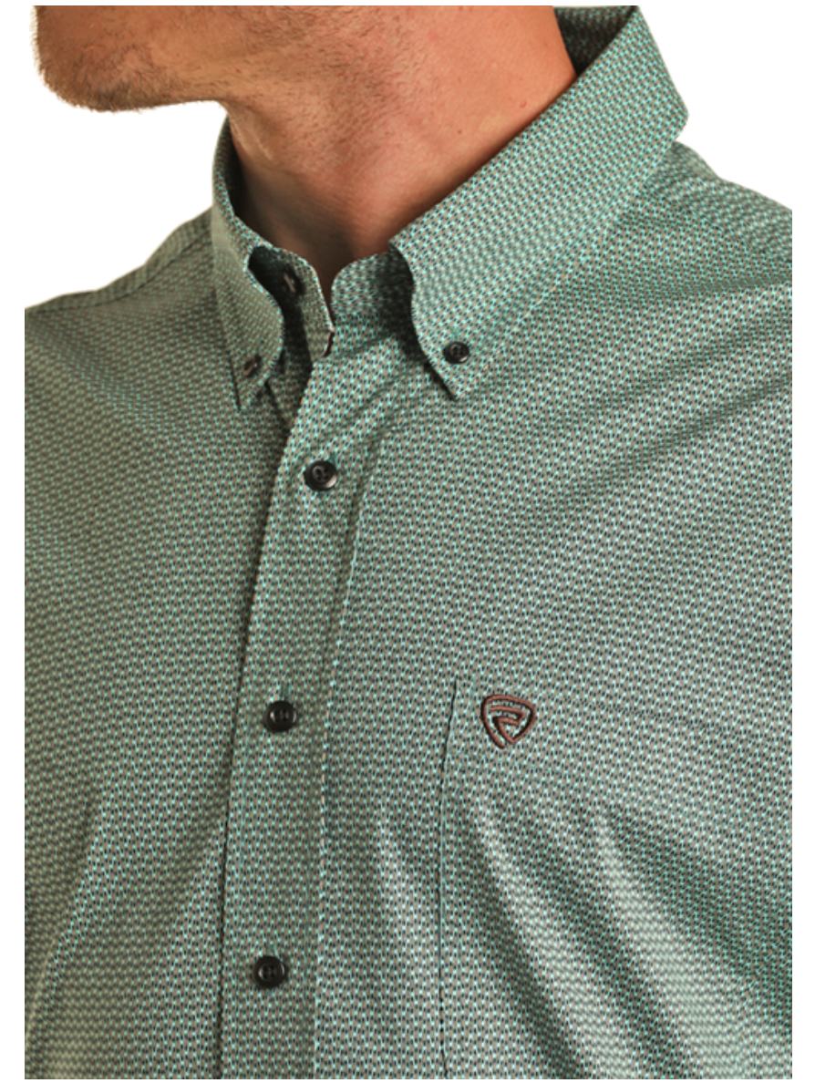 Men's Geo Woven Button-Up Long Sleeve Shirt