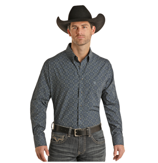 Men's Vintage Medallion Long Sleeve Button-Up Shirt