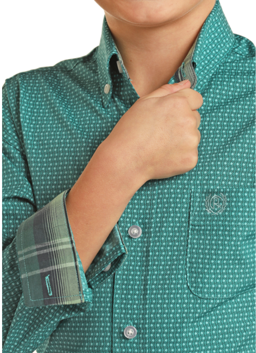 Boy's Ditsy Geo Print L/S Button Down Shirt