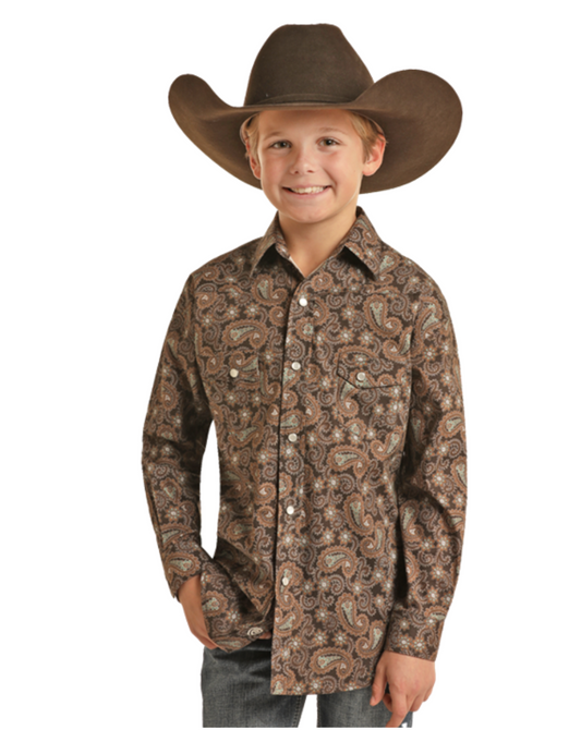 Boy's L/S Paisley Snap Button Down