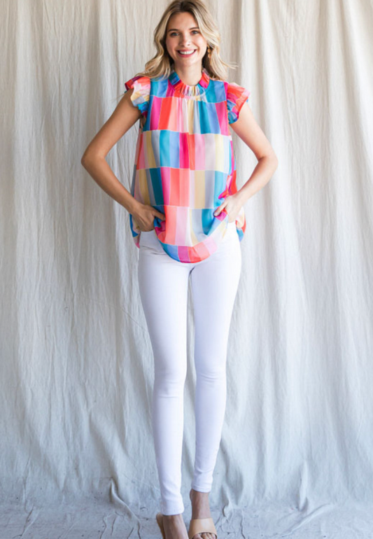 Vibrant Square Print Top