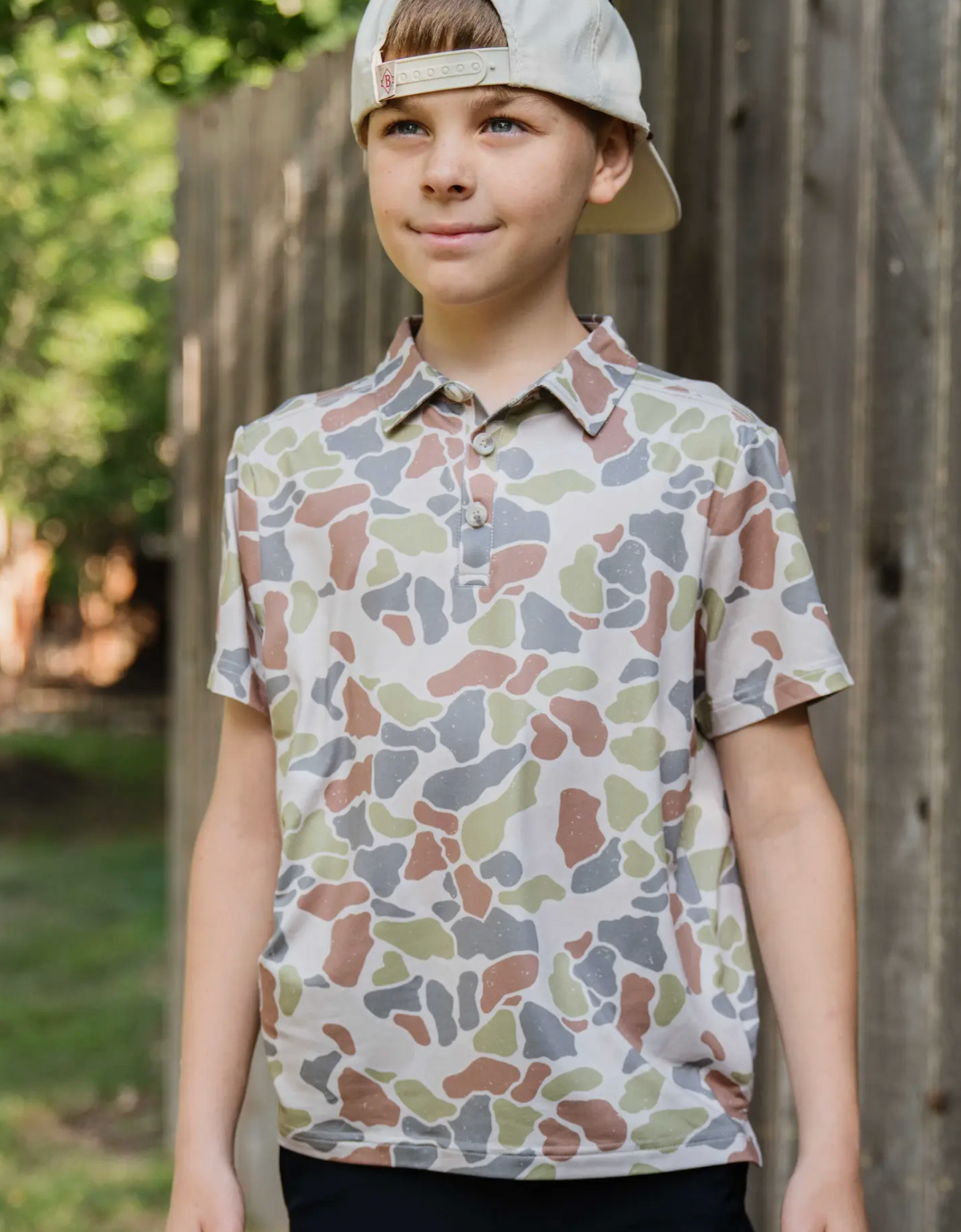 Boy's Burlebo Performance Polo - Driftwood Camo