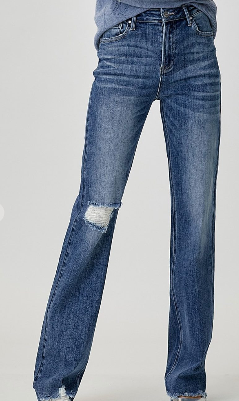 Risen High Rise Long Inseam Straight Jeans