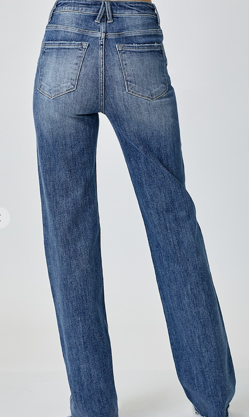 Risen High Rise Long Inseam Straight Jeans