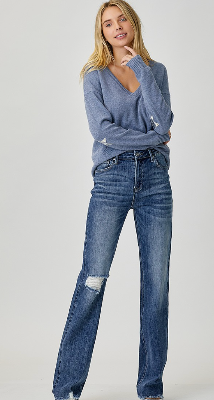 Risen High Rise Long Inseam Straight Jeans