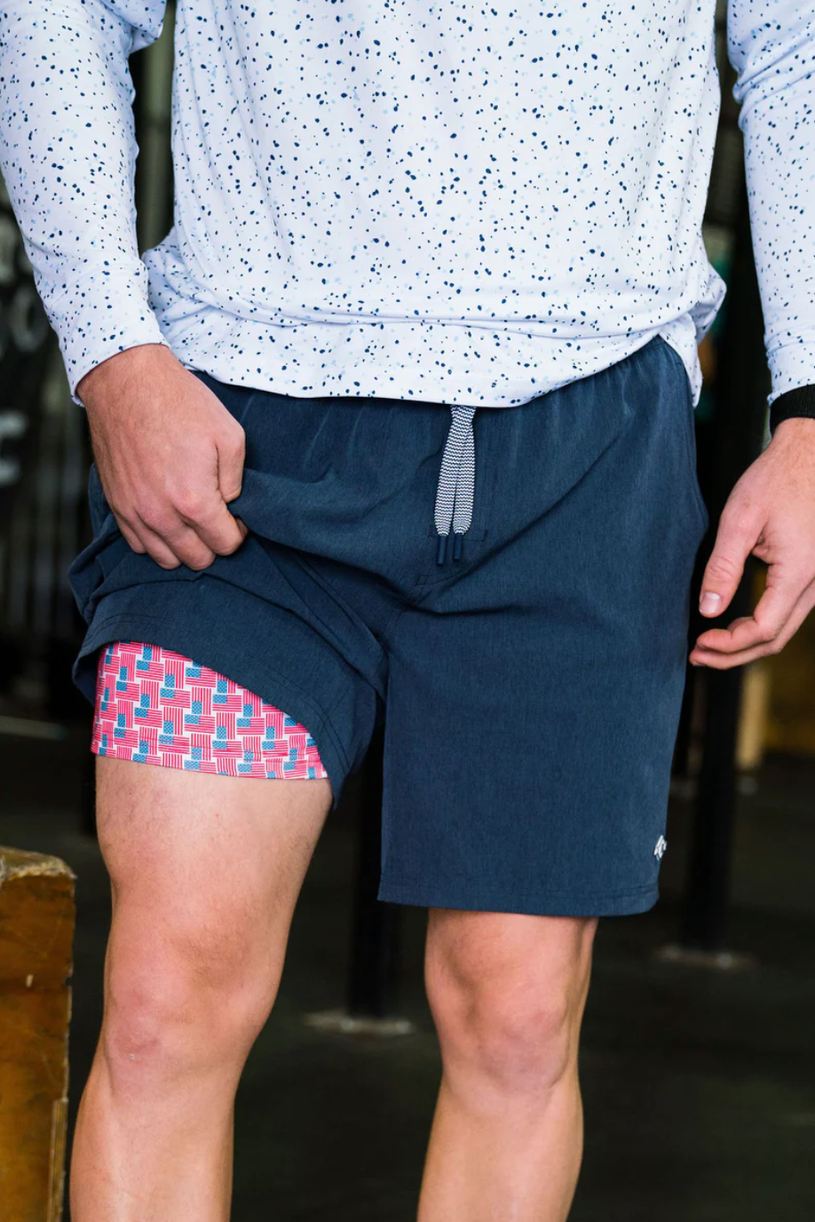 Burlebo Athletic Short - Heather Navy - American Flag Liner