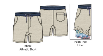 Burlebo Youth Athletic Short - Khaki - Palm Tree Liner